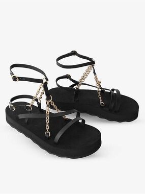Maje Vegan Black Leather Chain-Link Accents Gladiator Sandals Womens size 39